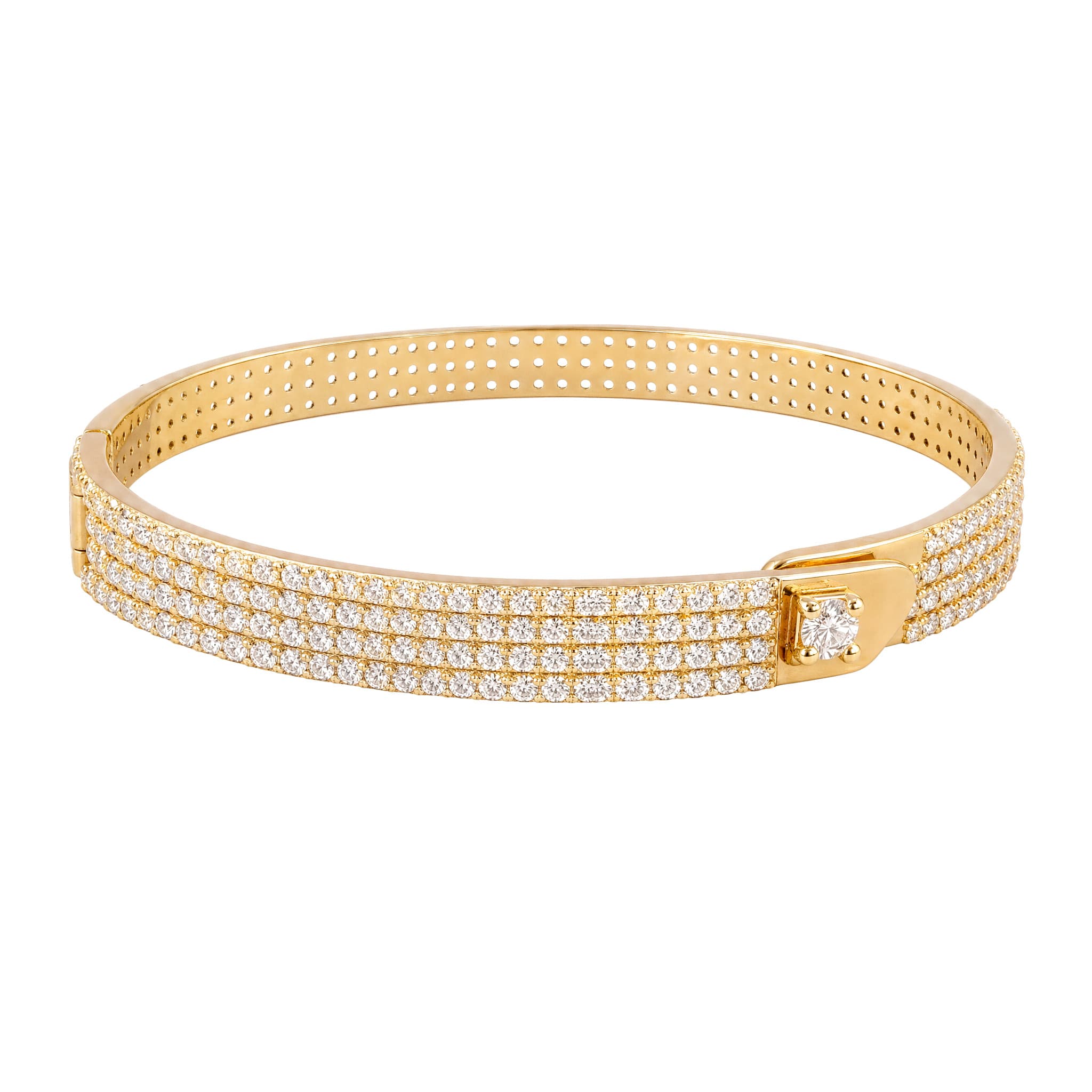 Gold Multi Row Pave Buckle Bangle