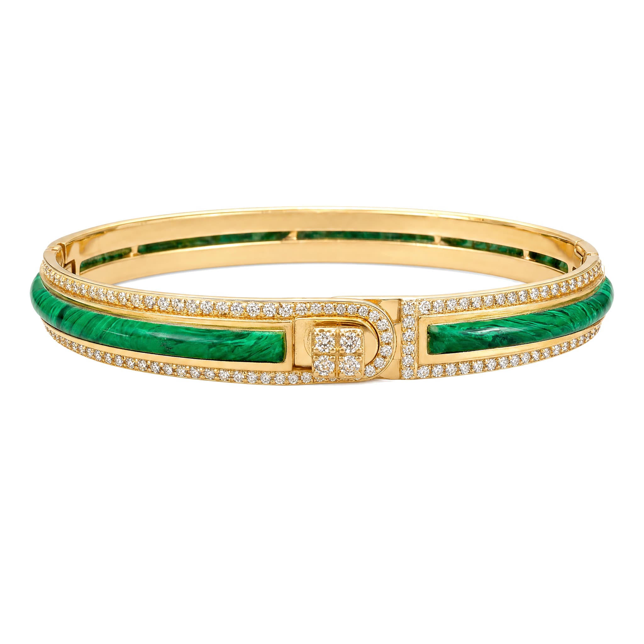 Green Enamel Pave Buckle Bangle